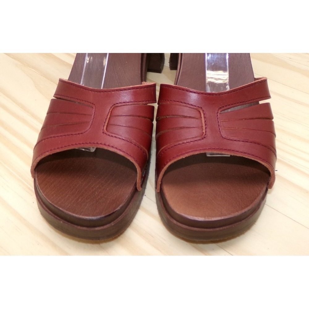 Swedish Hasbeens Strap Sandals Womens Bordeaux Size 39 Block Heel Strappy - Picture 2 of 10